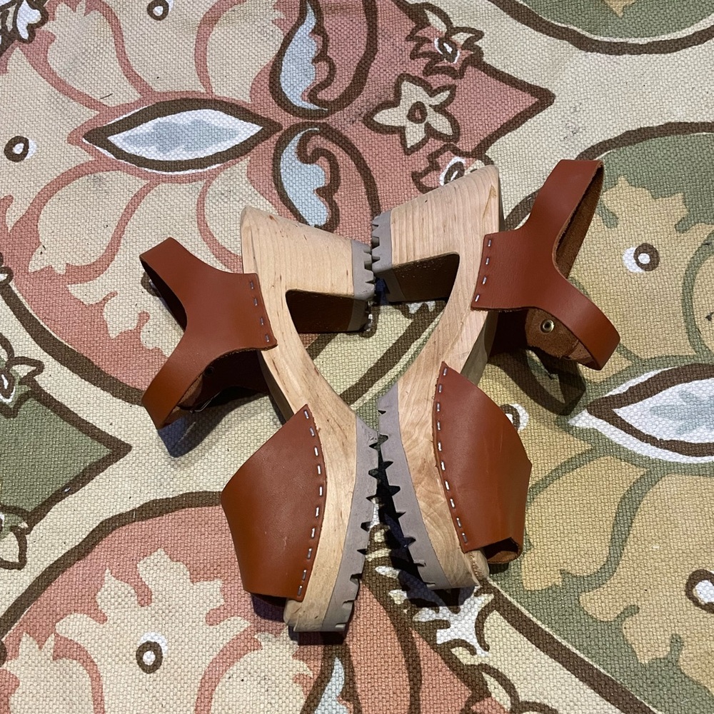 👹MIA Greta Luggage Swedish Scandinavian Peep Clog Heel Leather Mary Jean sandals - Picture 9 of 12